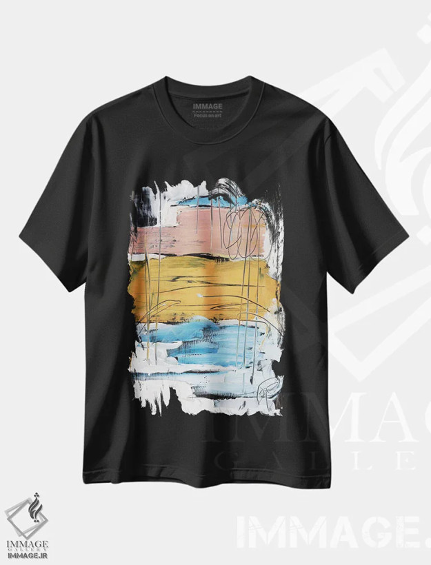 تیشرت مشکی طرح دار روی هم چیده شده I اثر اتان هارپر | فروشگاه ایماژ