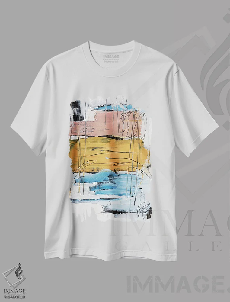 تیشرت سفید طرح دار روی هم چیده شده I اثر اتان هارپر | immage.ir