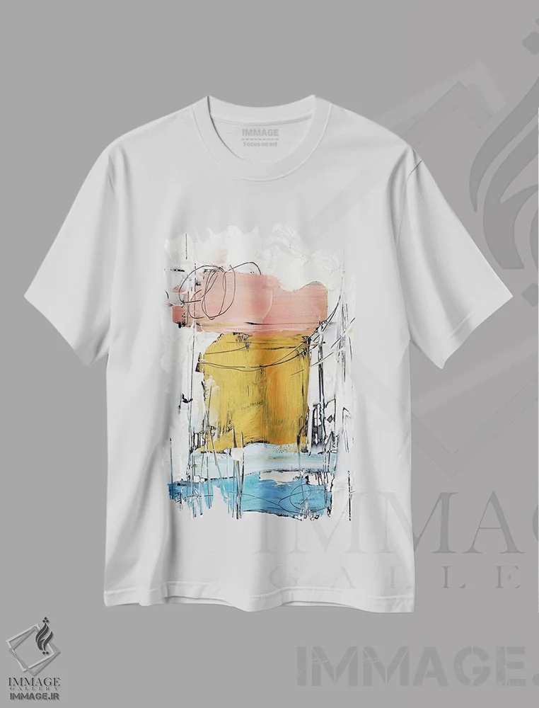 تیشرت سفید طرح دار روی هم چیده شده II اثر اتان هارپر | فروشگاه ایماژ