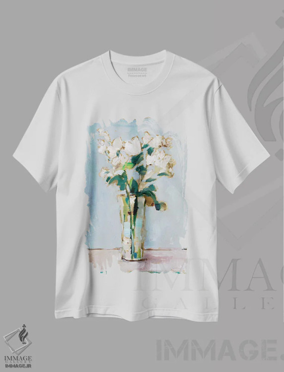 تیشرت سفید طرح دار چیدمان گل سفید I، تزئینی اثر اتان هارپر | immage.ir