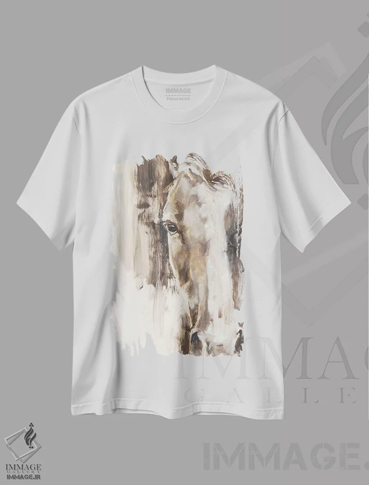 تیشرت سفید طرح دار مطالعه اصلاح شده اسب I، مدیوم اثر اتان هارپر | فروشگاه ایماژ