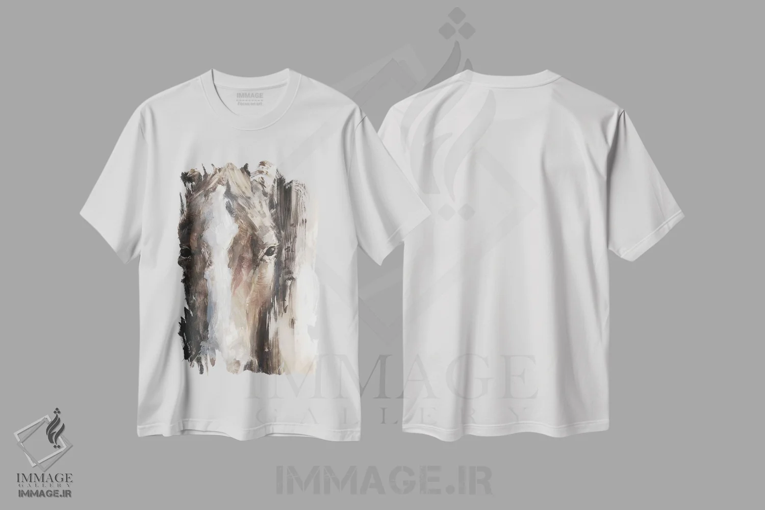 تیشرت سفید طرح دار مطالعه اصلاح شده اسب II، مدیوم اثر اتان هارپر | immage.ir