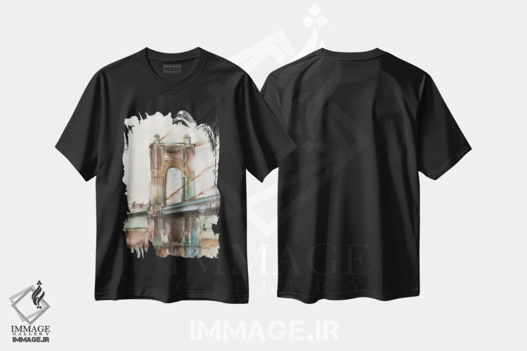 تیشرت مشکی طرح دار پل در غروب آفتاب I، تزئینی اثر اتان هارپر | immage.ir