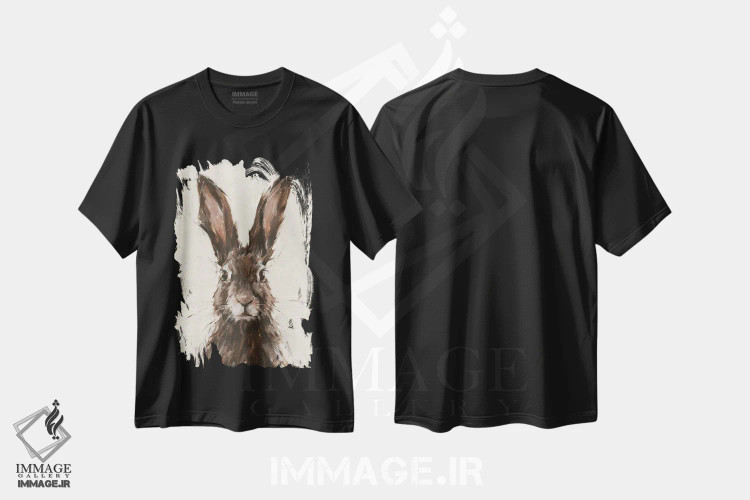 تیشرت مشکی طرح دار خرگوش اروپایی I، مدیوم اثر اتان هارپر | فروشگاه ایماژ
