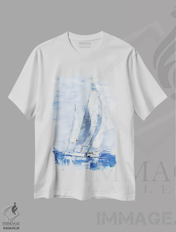 تیشرت سفید طرح دار بادبان های آبی II، تزئینی اثر اتان هارپر | immage.ir