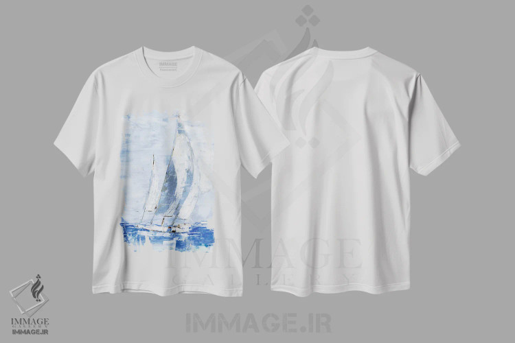 تیشرت سفید طرح دار بادبان های آبی II، تزئینی اثر اتان هارپر | immage.ir
