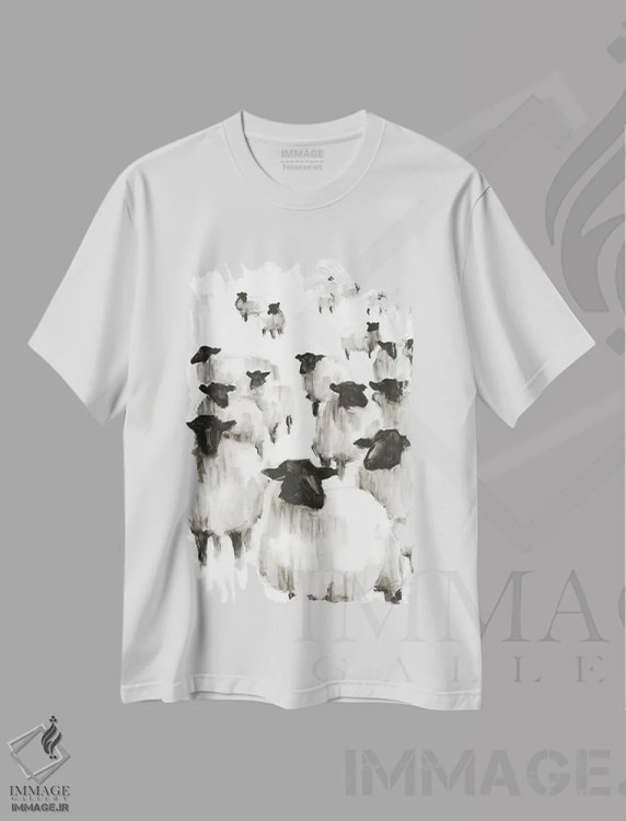 تیشرت سفید طرح دار شمردن گوسفند I، دکور روستایی اثر اتان هارپر | فروشگاه ایماژ