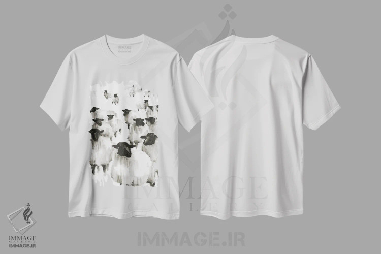 تیشرت سفید طرح دار شمردن گوسفند I، دکور روستایی اثر اتان هارپر | فروشگاه ایماژ