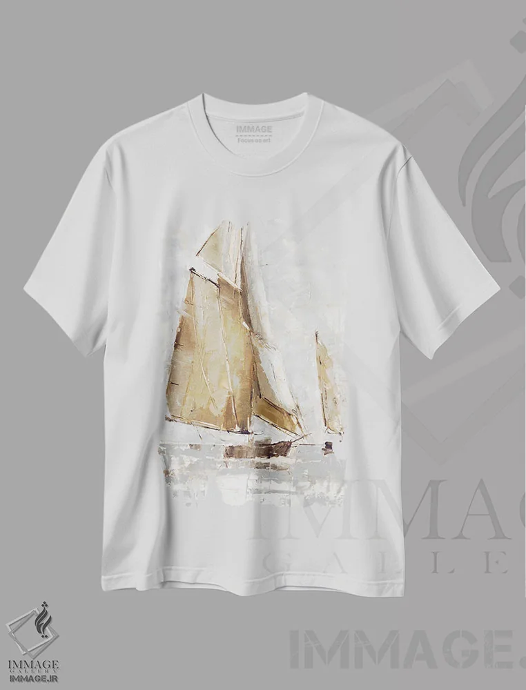 تیشرت سفید طرح دار بادبان های طلایی I، تزئینی اثر اتان هارپر | فروشگاه ایماژ