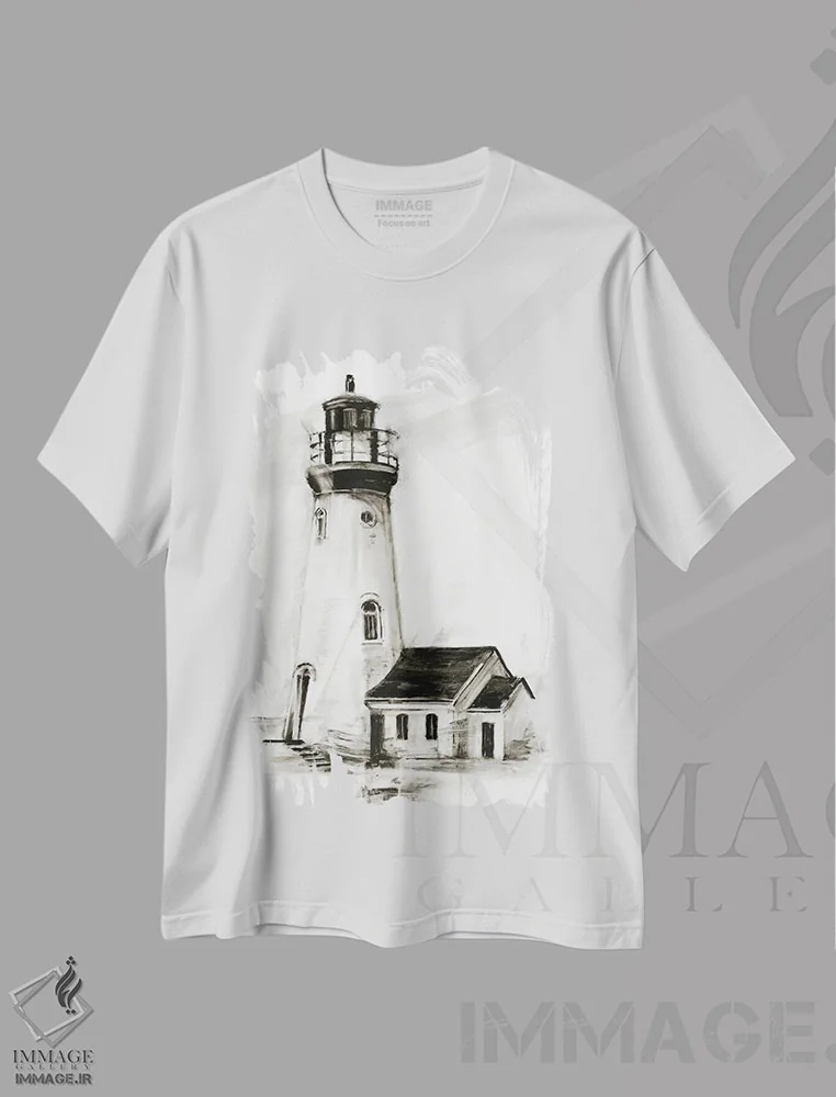 تیشرت سفید طرح دار مطالعه فانوس دریایی I، تزئینی اثر اتان هارپر | فروشگاه ایماژ