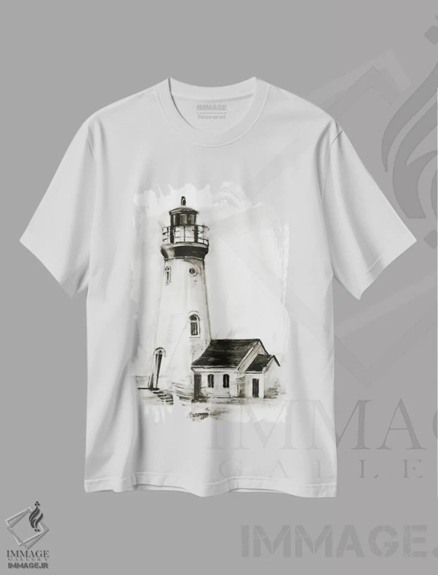 تیشرت سفید طرح دار مطالعه فانوس دریایی I، تزئینی اثر اتان هارپر | فروشگاه ایماژ