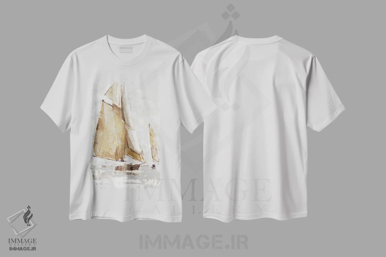 تیشرت سفید طرح دار بادبان های طلایی I، تزئینی اثر اتان هارپر | فروشگاه ایماژ