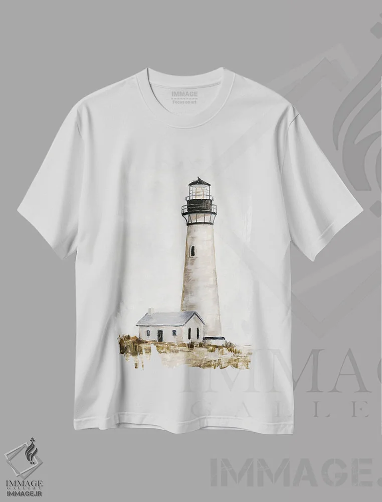 تیشرت سفید طرح دار فانوس دریایی روستایی II، تزئینی اثر اتان هارپر | immage.ir