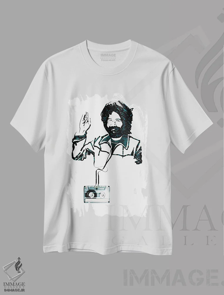 تیشرت سفید طرح دار جری گارسیا، هنر فاخر معاصر اثر اریکا آیریس | فروشگاه ایماژ