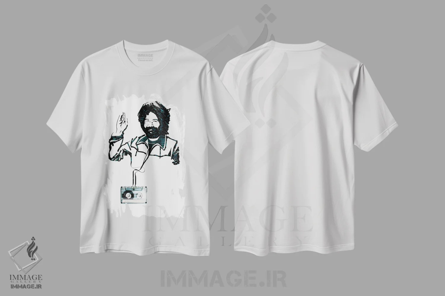 تیشرت سفید طرح دار جری گارسیا، هنر فاخر معاصر اثر اریکا آیریس | فروشگاه ایماژ