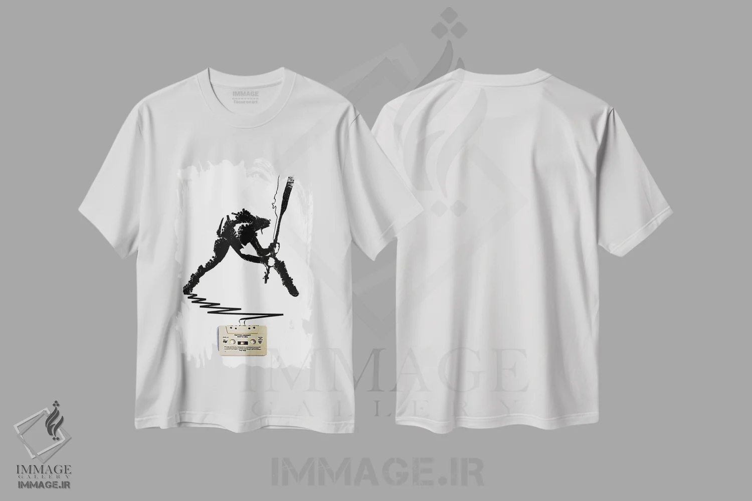 تیشرت سفید طرح دار گروه کلش: لندن کالینگ، هنر فاخر معاصر اثر اریکا آیریس | immage.ir