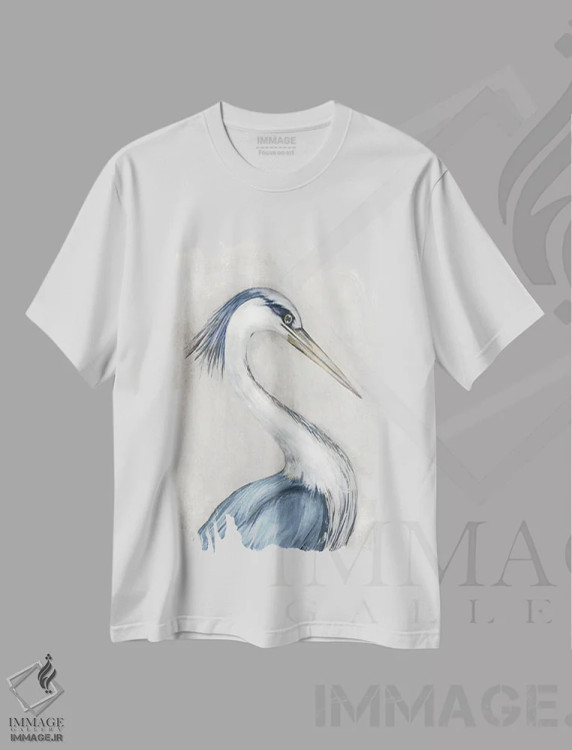 تیشرت سفید طرح دار حواصیل قدیمی، تزئینی اثر الی جونز | فروشگاه ایماژ