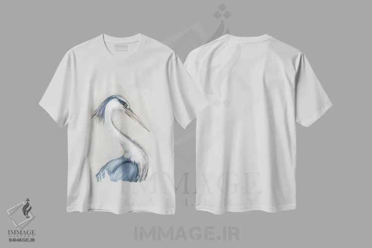 تیشرت سفید طرح دار حواصیل قدیمی، تزئینی اثر الی جونز | فروشگاه ایماژ