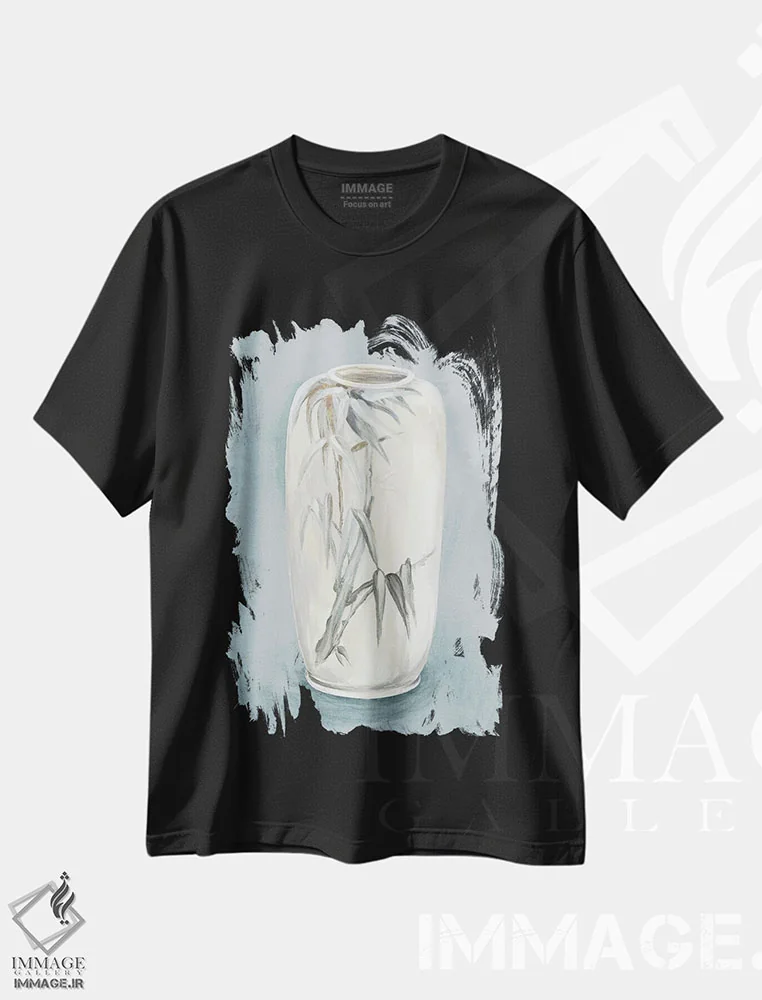 تیشرت مشکی طرح دار دسته گلدان I، دکور آسیایی اثر الی جونز | فروشگاه ایماژ