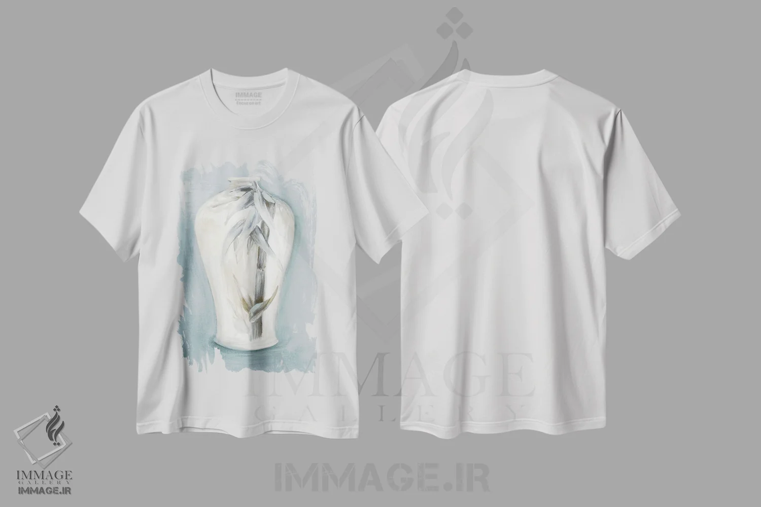 تیشرت سفید طرح دار دسته گلدان II، دکور آسیایی اثر الی جونز | فروشگاه ایماژ