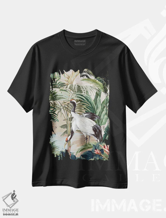 تیشرت مشکی طرح دار درناهای فورست، آبستره اثر الی جونز | فروشگاه ایماژ