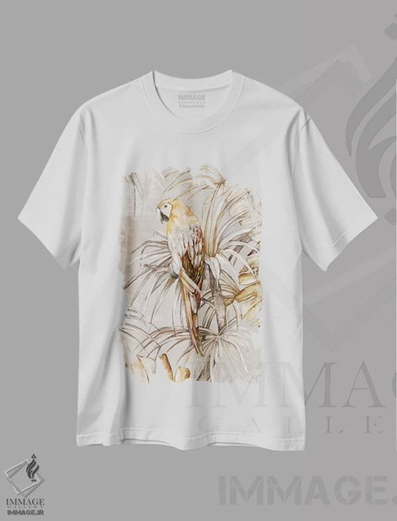 تیشرت سفید طرح دار طوطی قدیمی، تزئینی اثر الی جونز | immage.ir