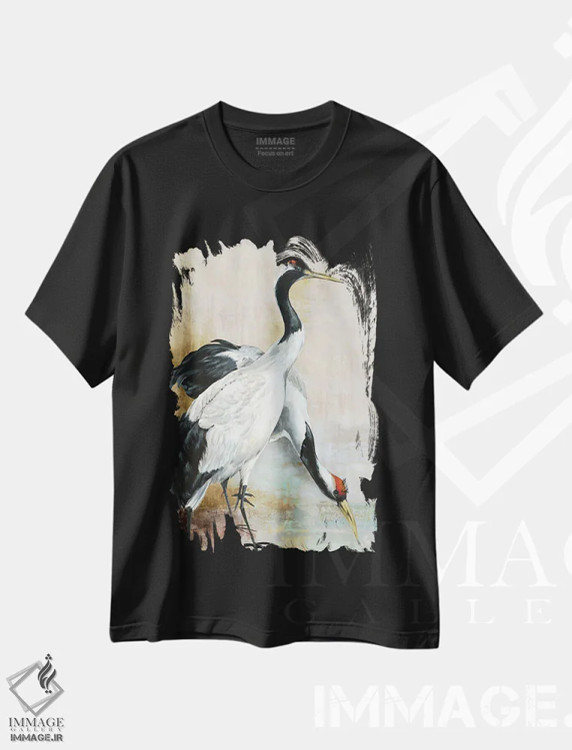 تیشرت مشکی طرح دار درناهای ظریف، تزئینی اثر الی جونز | immage.ir