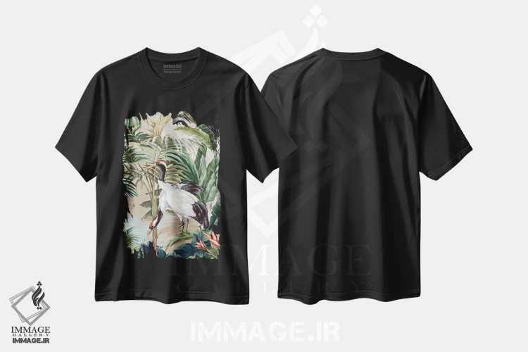 تیشرت مشکی طرح دار درناهای فورست، آبستره اثر الی جونز | فروشگاه ایماژ