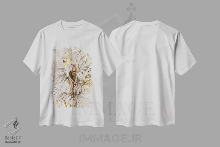 تیشرت سفید طرح دار طوطی قدیمی، تزئینی اثر الی جونز | immage.ir