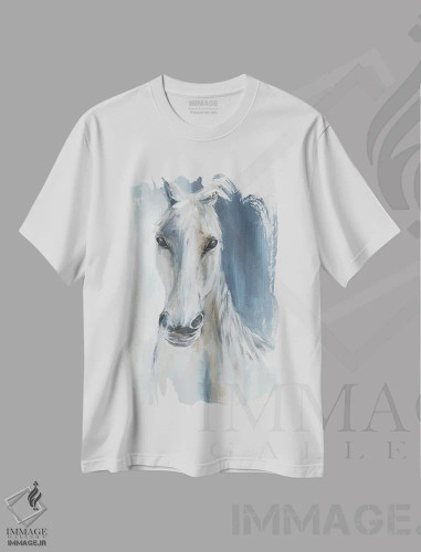 تیشرت سفید طرح دار اسب آبی، دکور معاصر اثر الی جونز | فروشگاه ایماژ