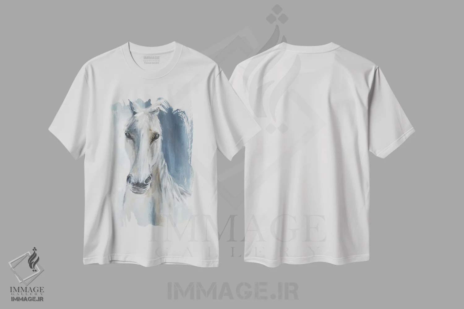 تیشرت سفید طرح دار اسب آبی، دکور معاصر اثر الی جونز | فروشگاه ایماژ