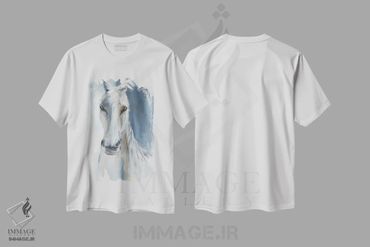 تیشرت سفید طرح دار اسب آبی، دکور معاصر اثر الی جونز | فروشگاه ایماژ