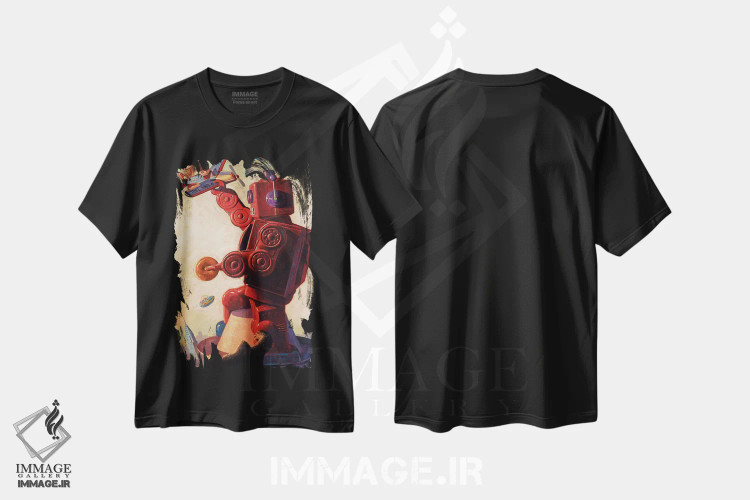تیشرت مشکی طرح دار کُنگ رباتی، دکور معاصر اثر اریک جوینر | فروشگاه ایماژ