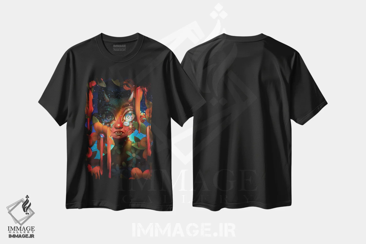تیشرت مشکی طرح دار تماشاگر مردد، دکور آفریقایی اثر اجیوا ابنبه | فروشگاه ایماژ