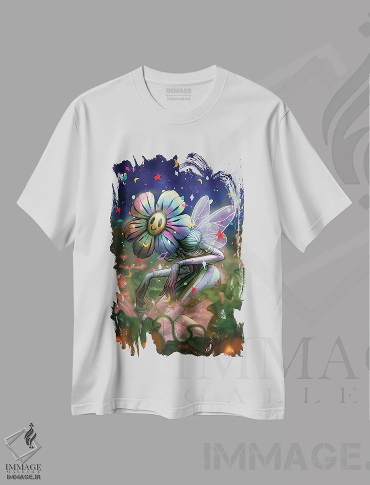 تیشرت سفید طرح دار قدم زنی نیمه شب، دکوراسیون جایگزین اثر اجیوا ابنبه | immage.ir