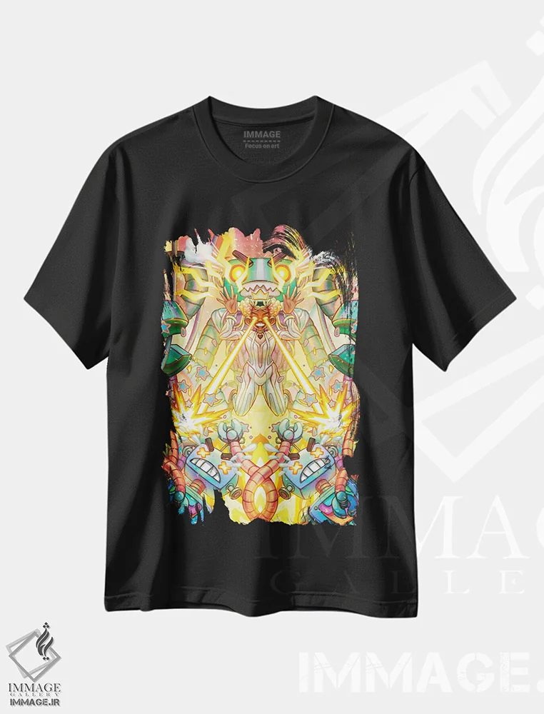 تیشرت مشکی طرح دار ربات ها علیه اندرویدها، هنر آمریکایی آفریقایی تبار اثر اجیوا ابنبه | immage.ir