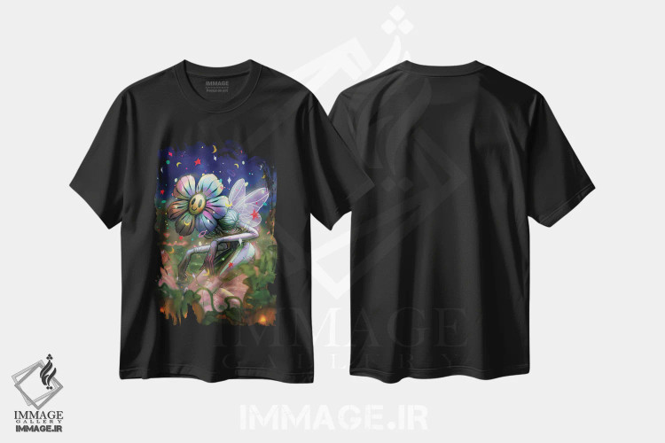 تیشرت مشکی طرح دار قدم زنی نیمه شب، دکوراسیون جایگزین اثر اجیوا ابنبه | فروشگاه ایماژ