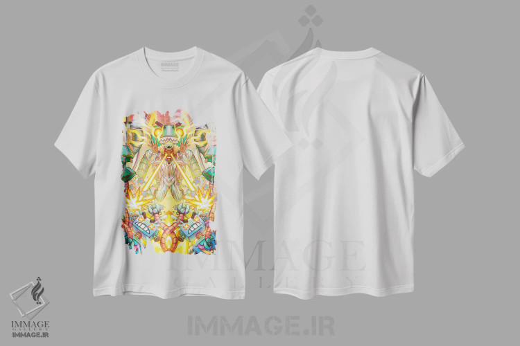 تیشرت سفید طرح دار ربات ها علیه اندرویدها، هنر آمریکایی آفریقایی تبار اثر اجیوا ابنبه | فروشگاه ایماژ