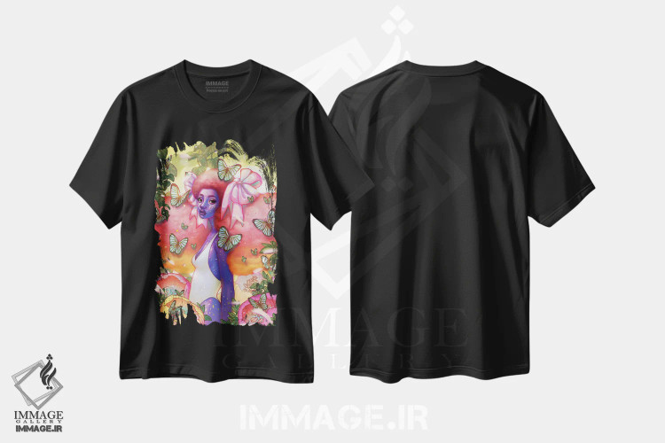 تیشرت مشکی طرح دار تور پروانه، هنر آمریکایی آفریقایی تبار اثر اجیوا ابنبه | فروشگاه ایماژ