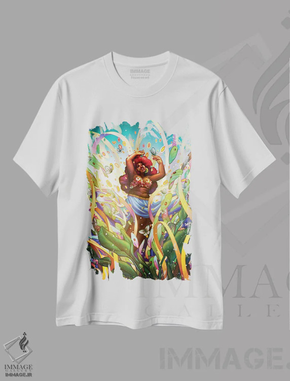 تیشرت سفید طرح دار بی کران، بی همتا، هنر آمریکایی آفریقایی تبار اثر اجیوا ابنبه | فروشگاه ایماژ