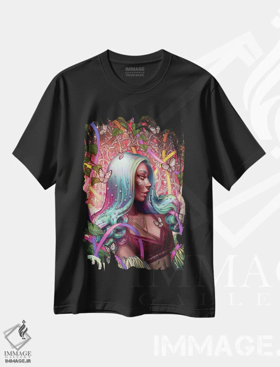 تیشرت مشکی طرح دار کاملیا، هنر آمریکایی آفریقایی تبار اثر اجیوا ابنبه | فروشگاه ایماژ