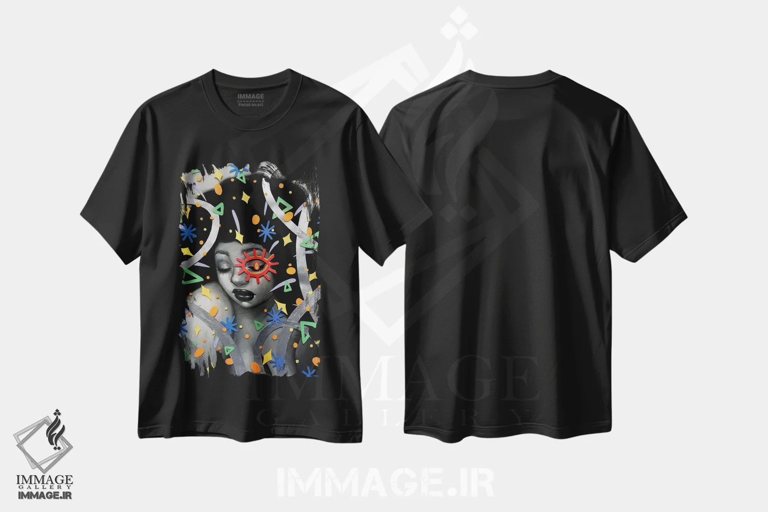 تیشرت مشکی طرح دار زیاد زل نزنید، هنر آمریکایی آفریقایی تبار اثر اجیوا ابنبه | immage.ir
