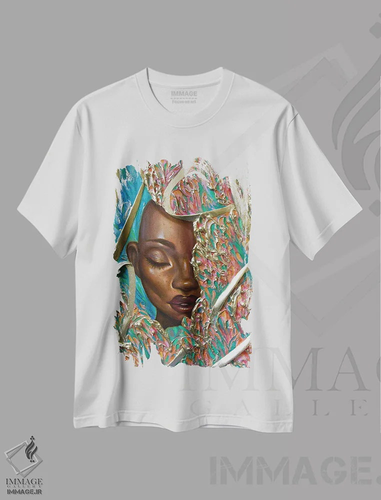 تیشرت سفید طرح دار فلورسانس، هنر آمریکایی آفریقایی تبار اثر اجیوا ابنبه | فروشگاه ایماژ