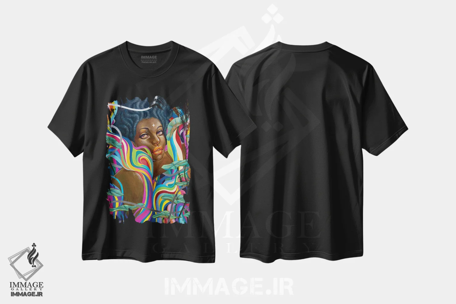 تیشرت مشکی طرح دار مرثیه نجواشده، هنر آمریکایی آفریقایی تبار اثر اجیوا ابنبه | فروشگاه ایماژ