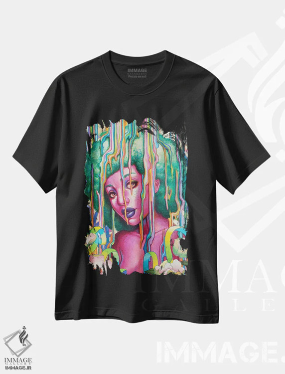 تیشرت مشکی طرح دار پوشش آب نباتی، هنر آمریکایی آفریقایی تبار اثر اجیوا ابنبه | فروشگاه ایماژ