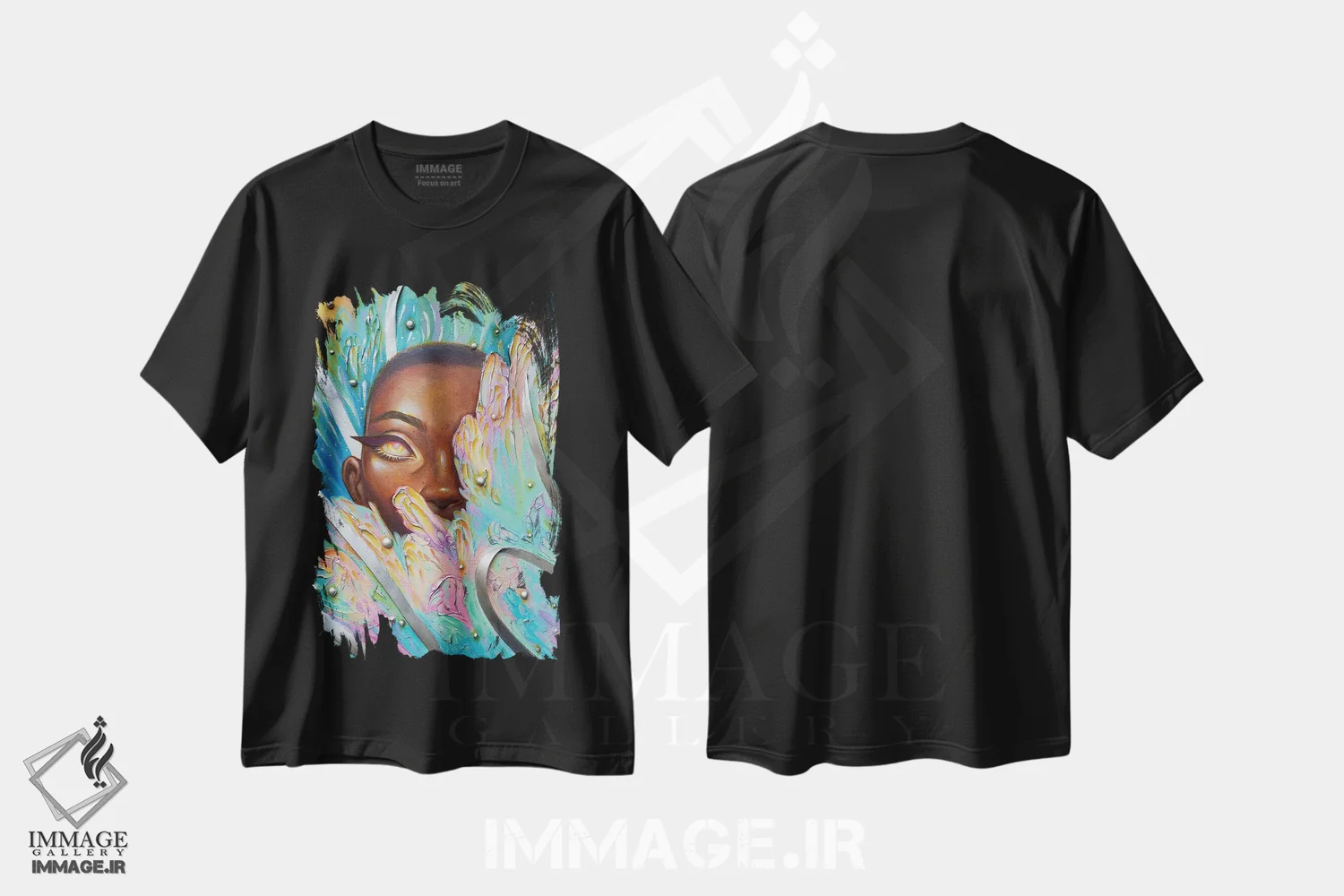 تیشرت مشکی طرح دار فسفرسانس، هنر آمریکایی آفریقایی تبار اثر اجیوا ابنبه | فروشگاه ایماژ