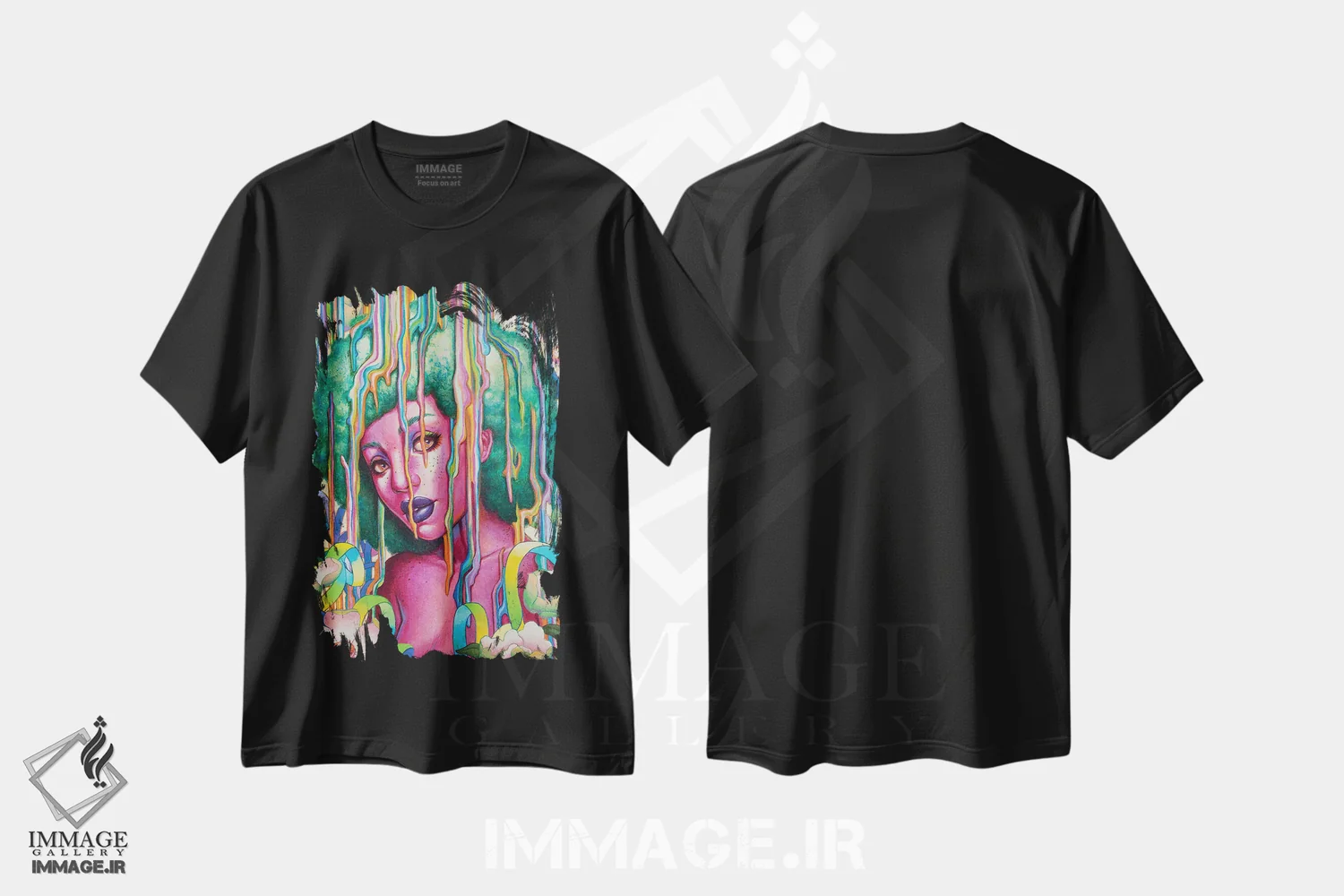 تیشرت مشکی طرح دار پوشش آب نباتی، هنر آمریکایی آفریقایی تبار اثر اجیوا ابنبه | فروشگاه ایماژ