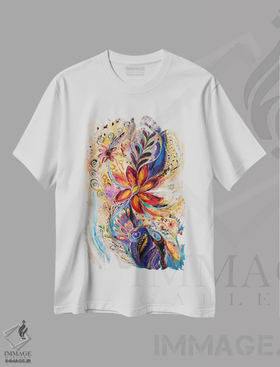 تیشرت سفید طرح دار پاشیدن زندگی V، آبستره اثر النا کوتلیارکر | immage.ir