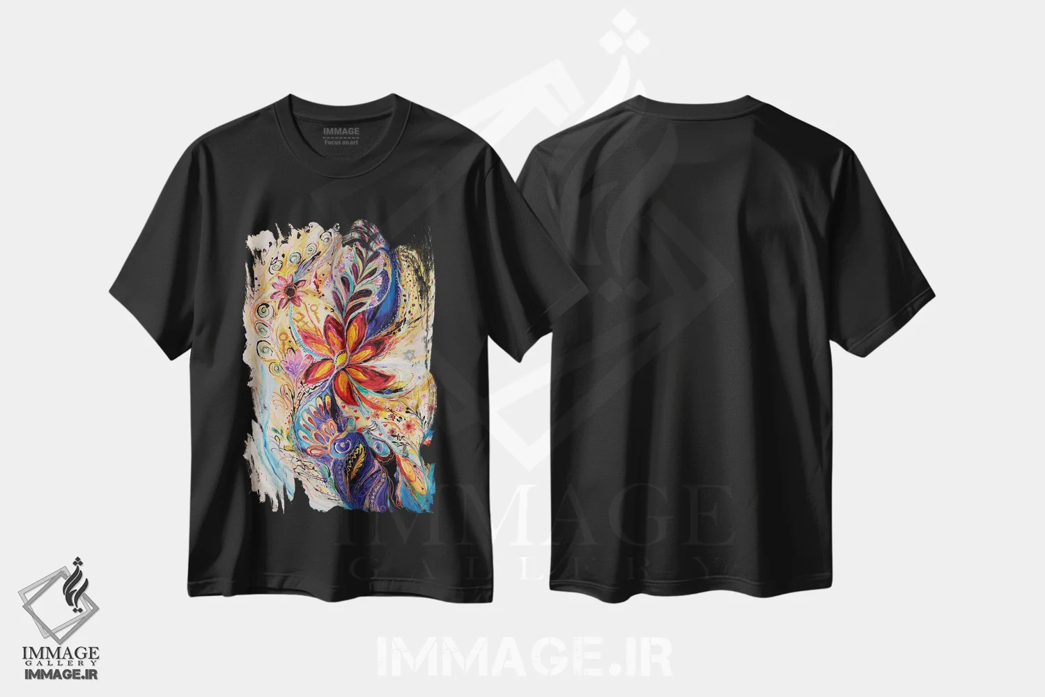 تیشرت مشکی طرح دار پاشیدن زندگی V، آبستره اثر النا کوتلیارکر | فروشگاه ایماژ