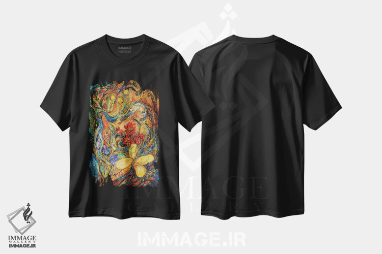 تیشرت مشکی طرح دار گل های سرزمین مقدس، آبستره اثر النا کوتلیارکر | immage.ir